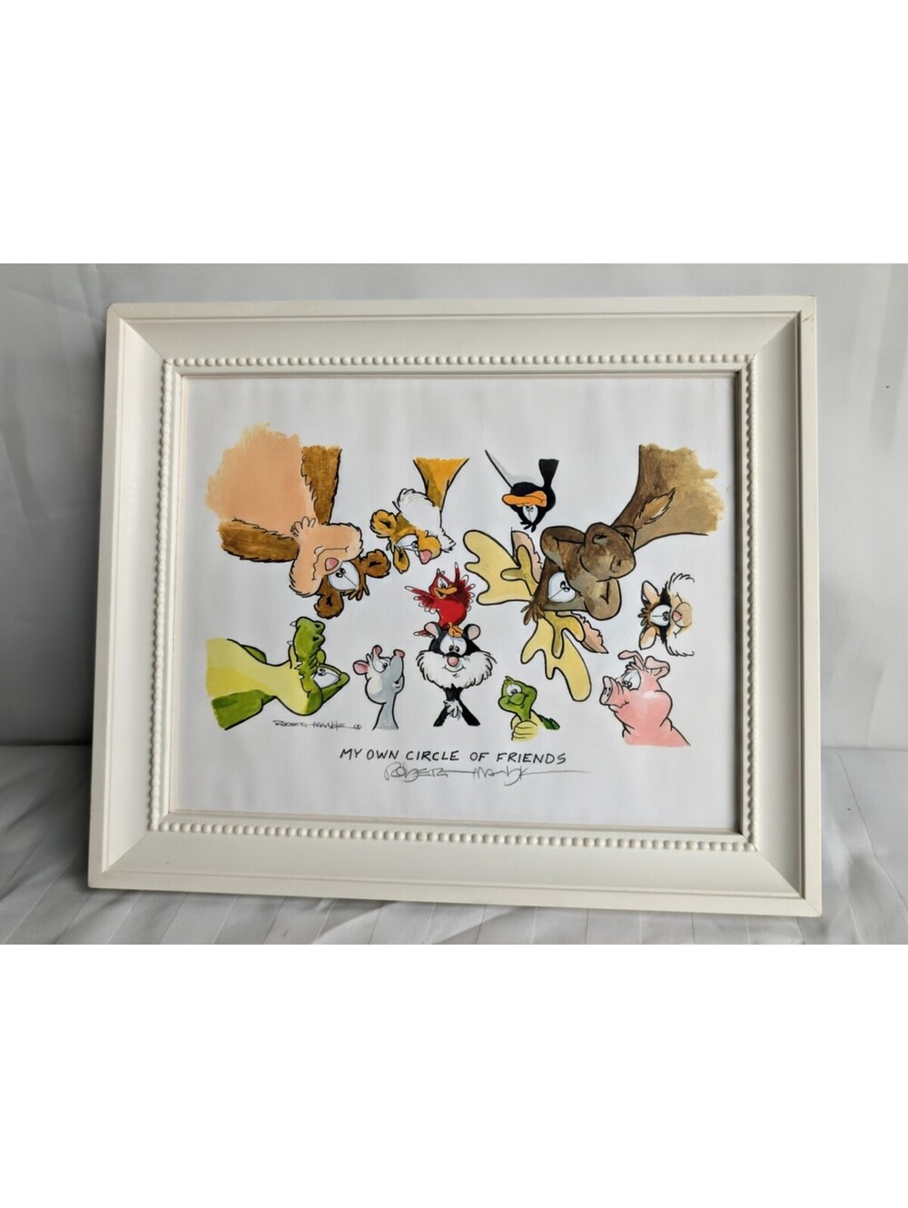 Vintage Robert Marble My Own Circle Of Friends Framed Animal Cartoon Art Print